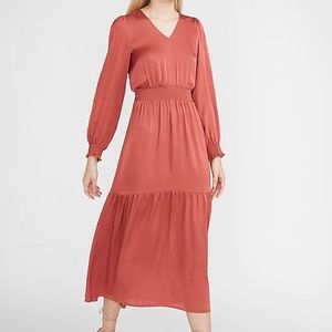 Express, Satin Long-Sleeve Dress, Desert Rose